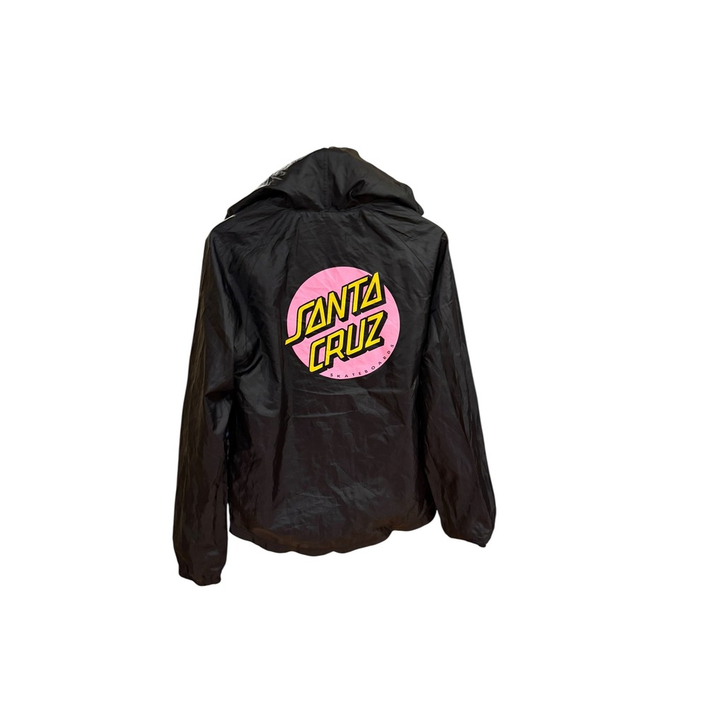 Santa Cruz Skateboards Windbreaker Jacket Mens Medium Black Pink Dot Logo Hooded